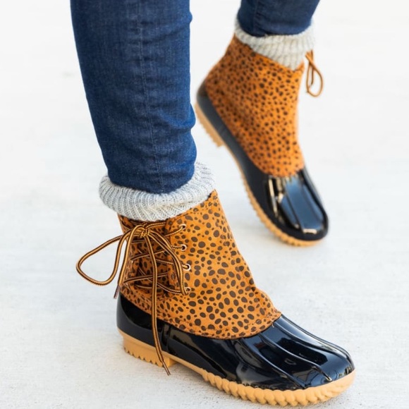 Cheetah Print Side Laced Duck Boots - Picture 3 of 8